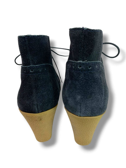 Size 8.5 Mia Womens Navy Blue Suede Lace Up Booties Wedge Heel Raphaella