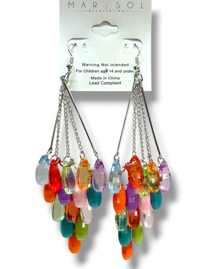Marysol New Silvertone Pierced Fishhook Earrings Beaded Chandelier 5" Drop