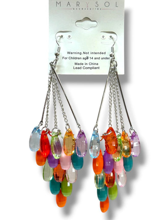 Marysol New Silvertone Pierced Fishhook Earrings Beaded Chandelier 5" Drop