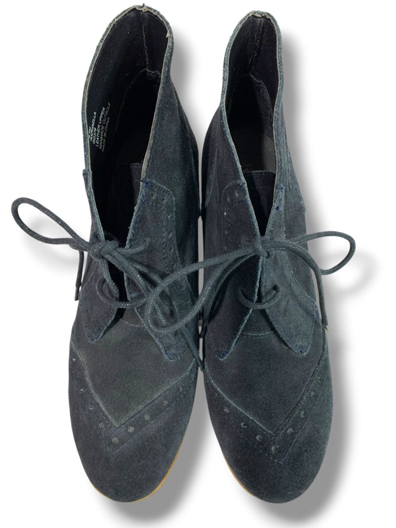 Size 8.5 Mia Womens Navy Blue Suede Lace Up Booties Wedge Heel Raphaella
