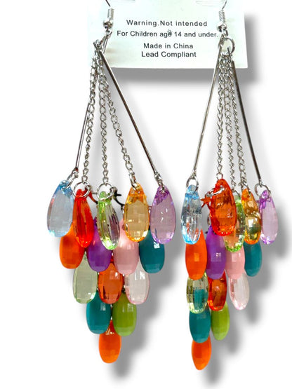 Marysol New Silvertone Pierced Fishhook Earrings Beaded Chandelier 5" Drop