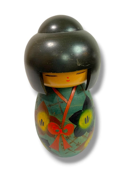 Japanese Kokeshi Doll Wooden Figurine Bell Flower 6.2"