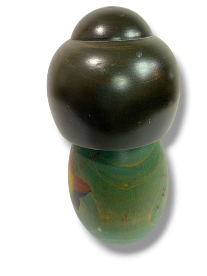 Japanese Kokeshi Doll Wooden Figurine Bell Flower 6.2"