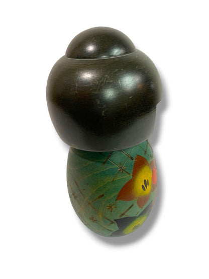 Japanese Kokeshi Doll Wooden Figurine Bell Flower 6.2"