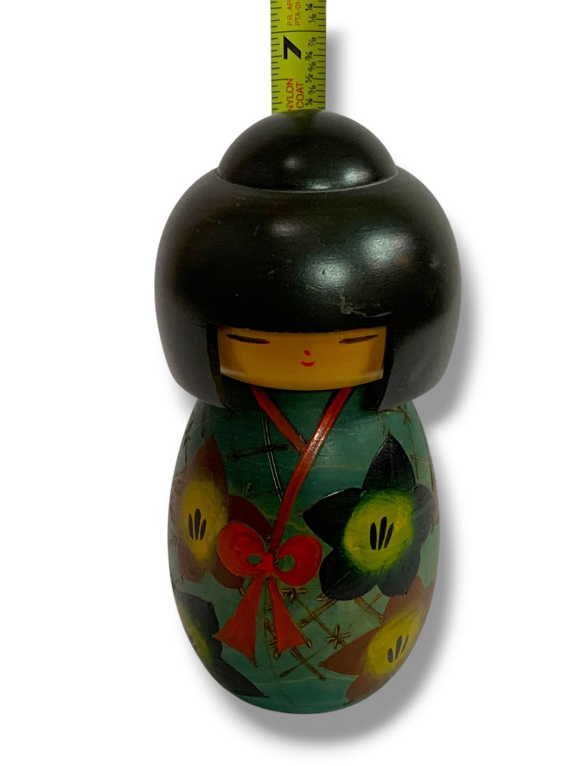 Japanese Kokeshi Doll Wooden Figurine Bell Flower 6.2"