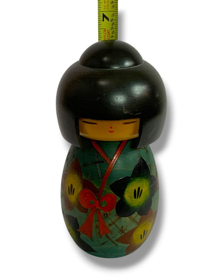 Japanese Kokeshi Doll Wooden Figurine Bell Flower 6.2"