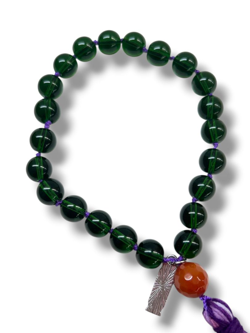 Green Hand Knotted Prayer Beads Purple Tassel Faith Charm Chant Mantra