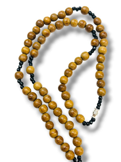 Vintage Wooden Prayer Bead Cross Necklace Barrel Clasp