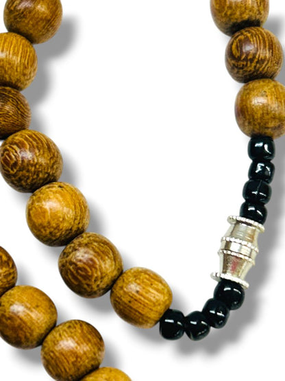 Vintage Wooden Prayer Bead Cross Necklace Barrel Clasp
