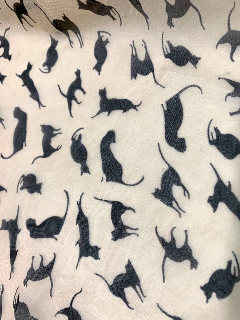 Sheer Scarf Tan Black Cat Feline Print 62" x 27"