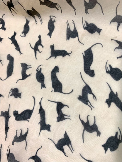 Sheer Scarf Tan Black Cat Feline Print 62" x 27"