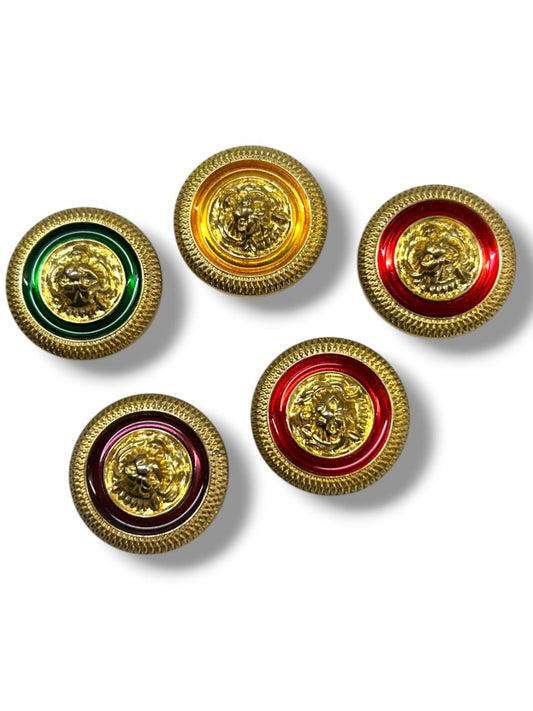 Set of 8 Vintage Goldtone Button Covers 1.2" Diameter Red Yellow Green Purple