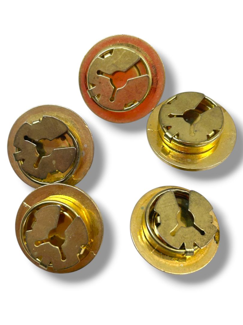 Set of 8 Vintage Goldtone Button Covers 1.2" Diameter Red Yellow Green Purple