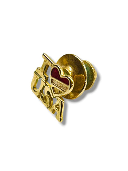 2 Goldtone Lapel Pins American Flag .75" I love USA Avon .5"