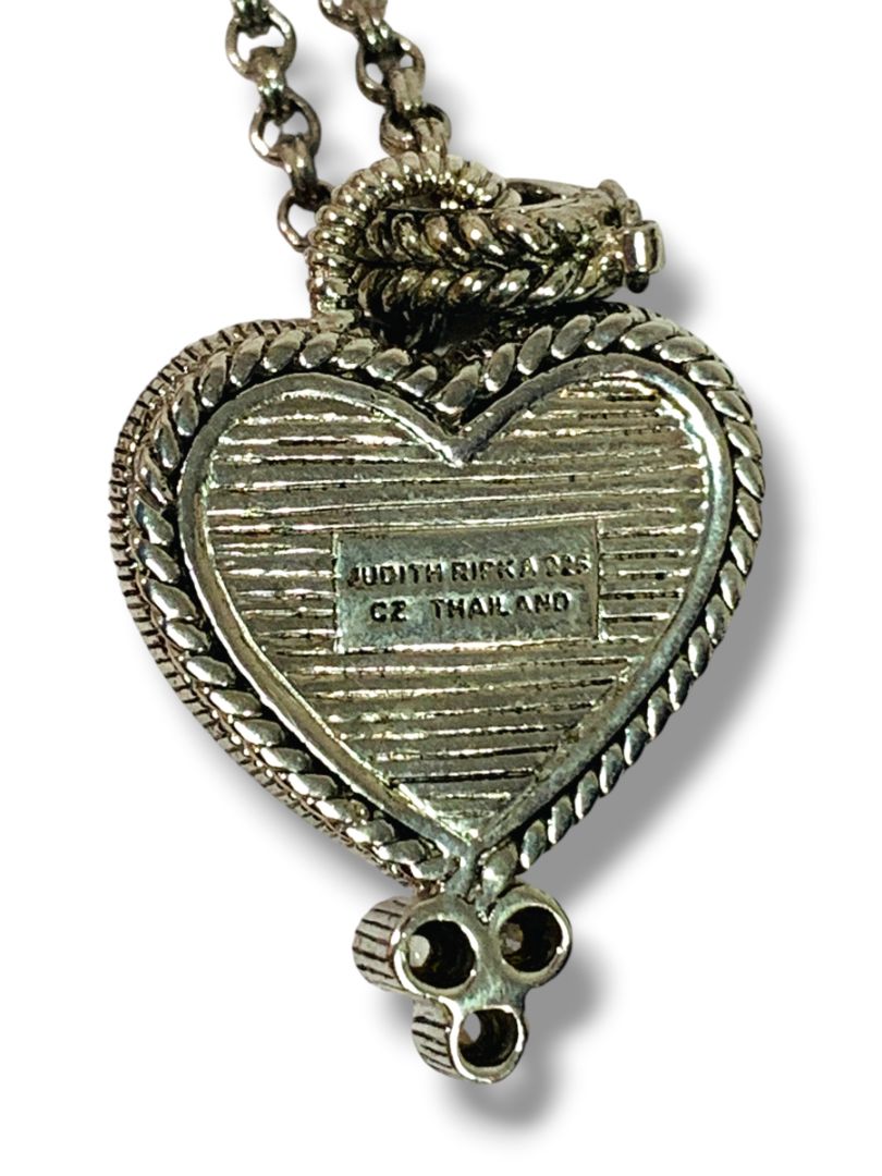 Judith Ripka Blue Lace Agate Sterling Silver CZ Heart Pendant Necklace 17.5"