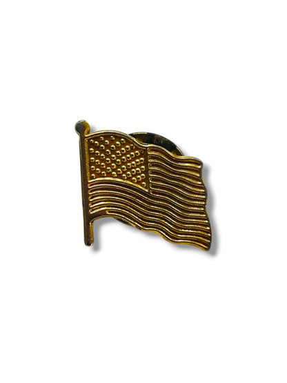 2 Goldtone Lapel Pins American Flag .75" I love USA Avon .5"