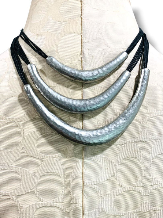 J.Jill Silvertone Hammered Tiered Necklace Drop 7-9"