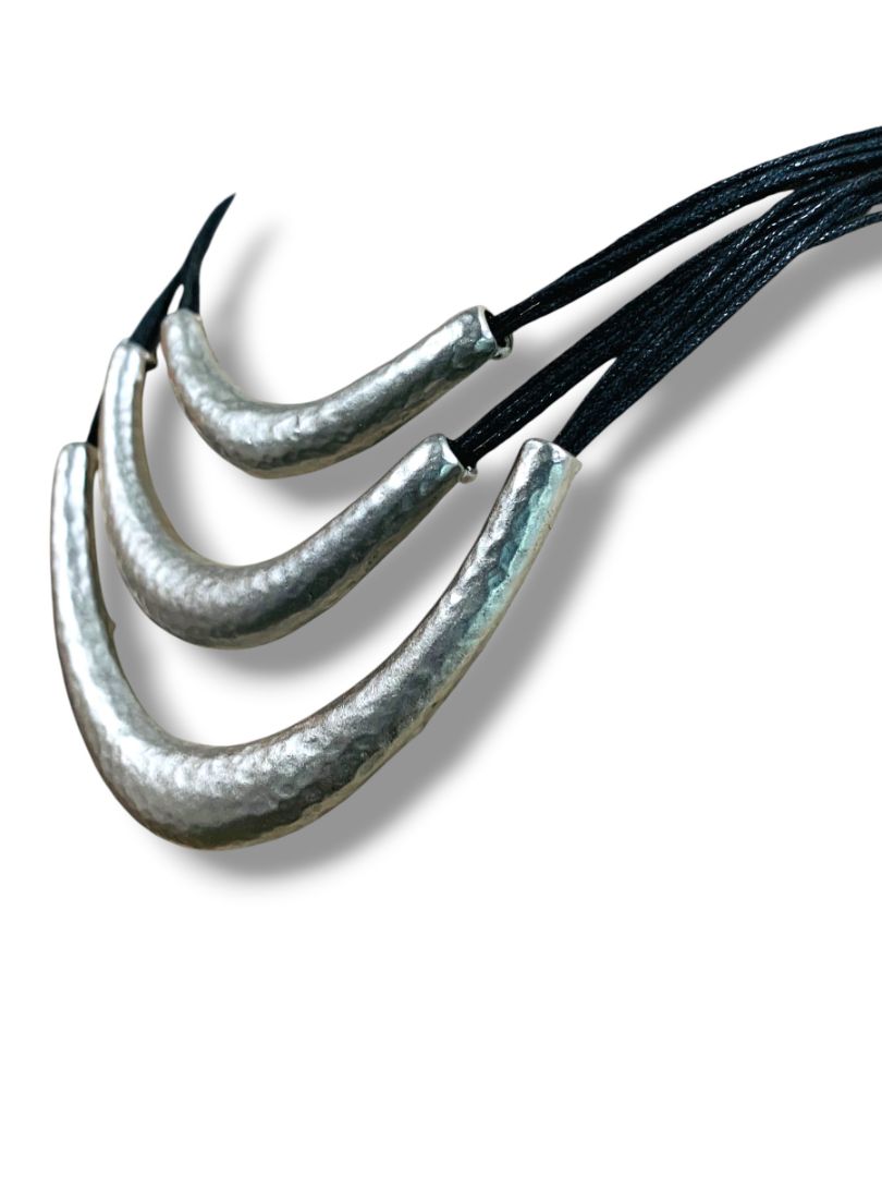 J.Jill Silvertone Hammered Tiered Necklace Drop 7-9"
