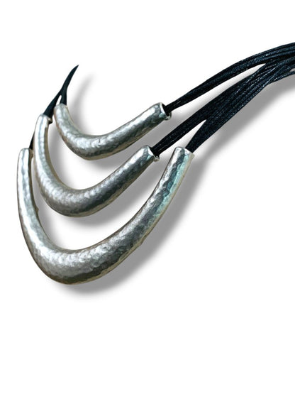 J.Jill Silvertone Hammered Tiered Necklace Drop 7-9"