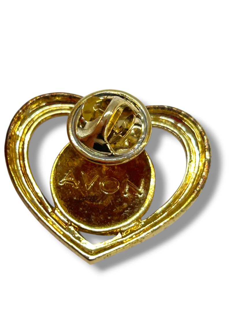 2 Vintage Avon Lapel Pins Goldtone Heart 1" Saddle 1.2"