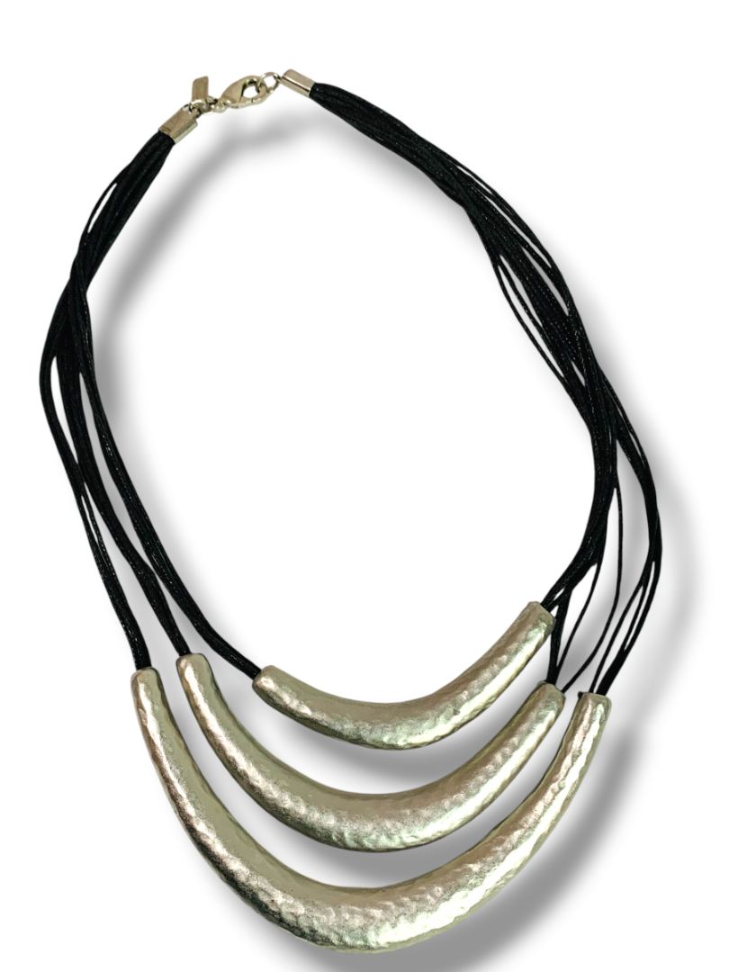 J.Jill Silvertone Hammered Tiered Necklace Drop 7-9"