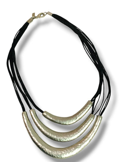 J.Jill Silvertone Hammered Tiered Necklace Drop 7-9"
