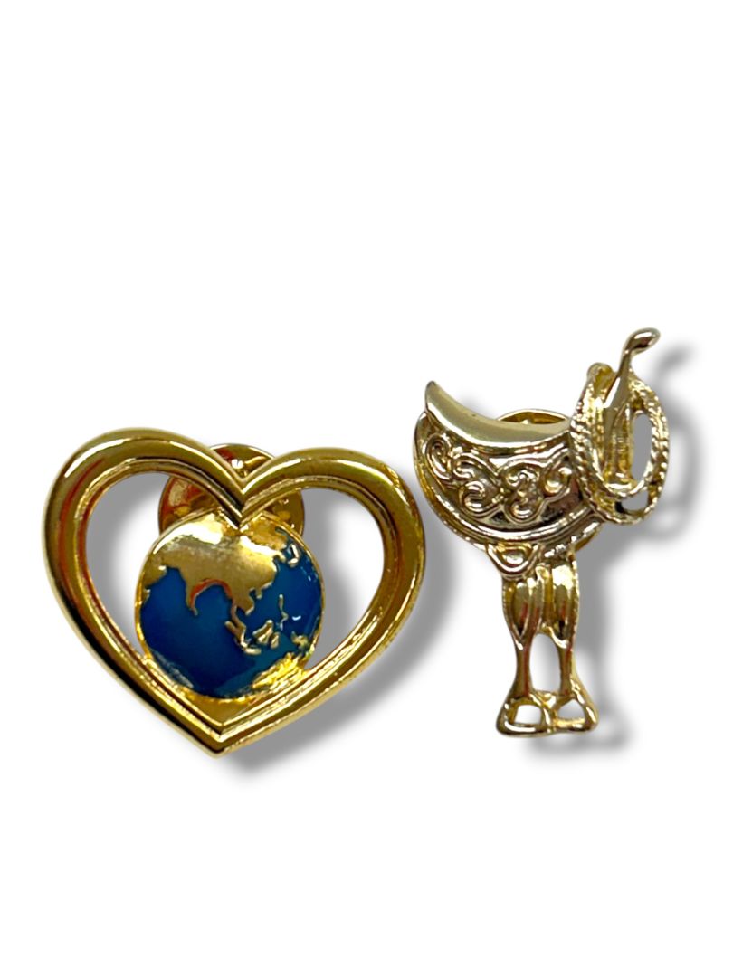 2 Vintage Avon Lapel Pins Goldtone Heart 1" Saddle 1.2"