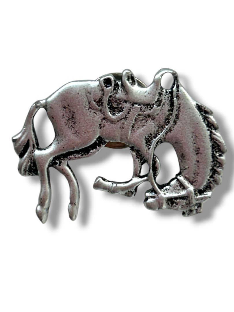 2 Silvertone Lapel Pins Bucking Horse 1.25" Fine Pewter Spotted Trout 1.6"