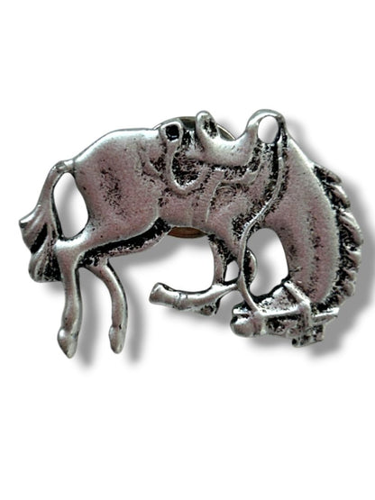 2 Silvertone Lapel Pins Bucking Horse 1.25" Fine Pewter Spotted Trout 1.6"