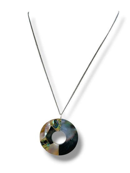 Mixed Shell 3" Pendant Necklace 24" Silvertone Chain Funky