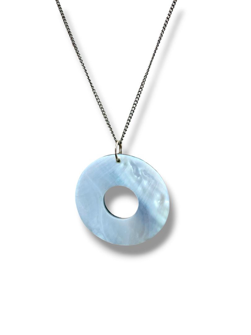 Mixed Shell 3" Pendant Necklace 24" Silvertone Chain Funky