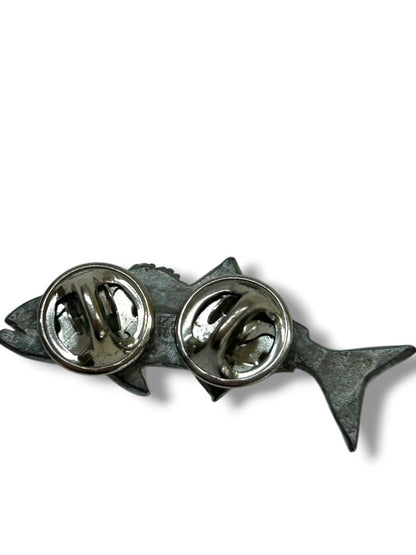 2 Silvertone Lapel Pins Bucking Horse 1.25" Fine Pewter Spotted Trout 1.6"