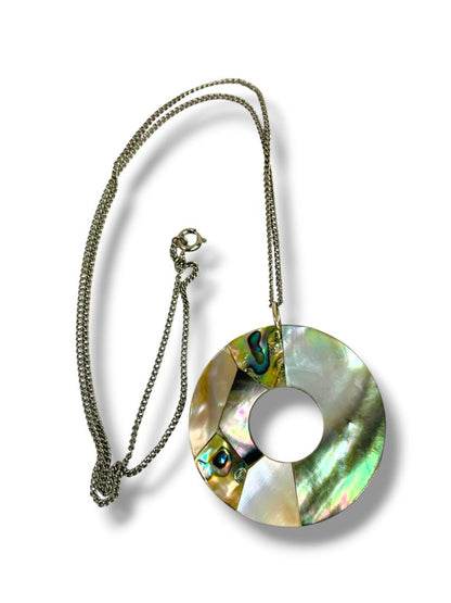 Mixed Shell 3" Pendant Necklace 24" Silvertone Chain Funky
