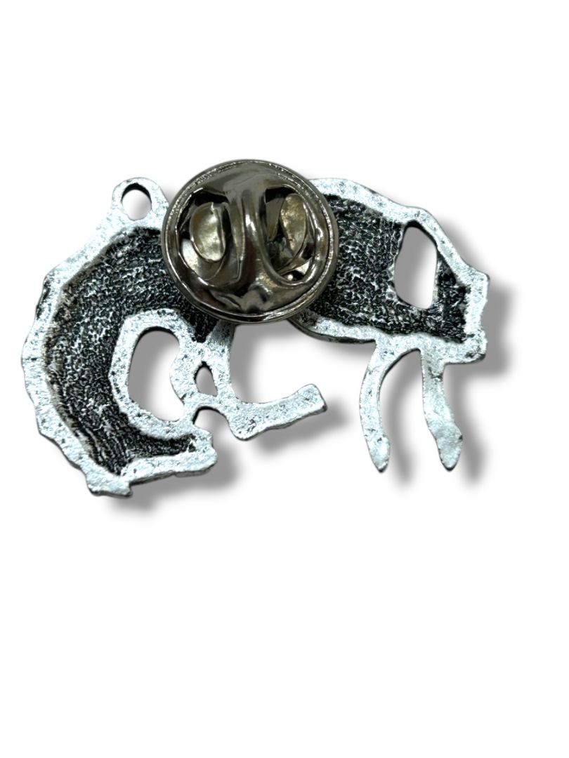 2 Silvertone Lapel Pins Bucking Horse 1.25" Fine Pewter Spotted Trout 1.6"