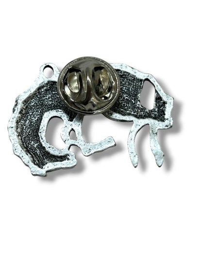 2 Silvertone Lapel Pins Bucking Horse 1.25" Fine Pewter Spotted Trout 1.6"