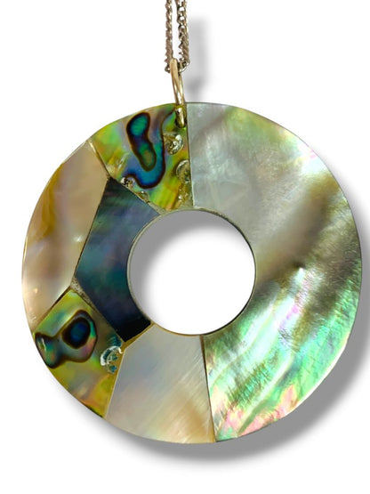 Mixed Shell 3" Pendant Necklace 24" Silvertone Chain Funky