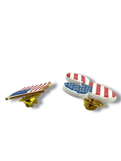 2 Lapel Pins American Flag 1" Mouse Ears Flag 1.25"