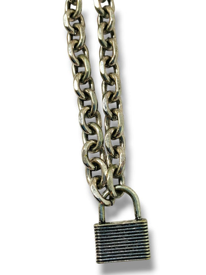 Silvertone Chunky Chain Necklace Padlock Pendant 18"-21" Lobster Clasp