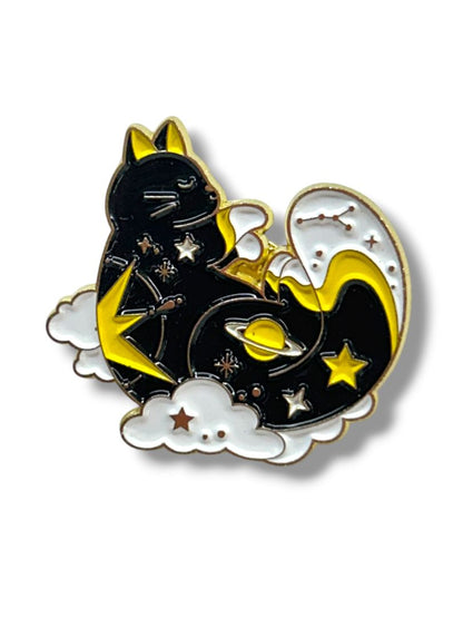 2 Lapel Pins Cosmic Cat 1.25" Butterfly Goldtone Black 1"