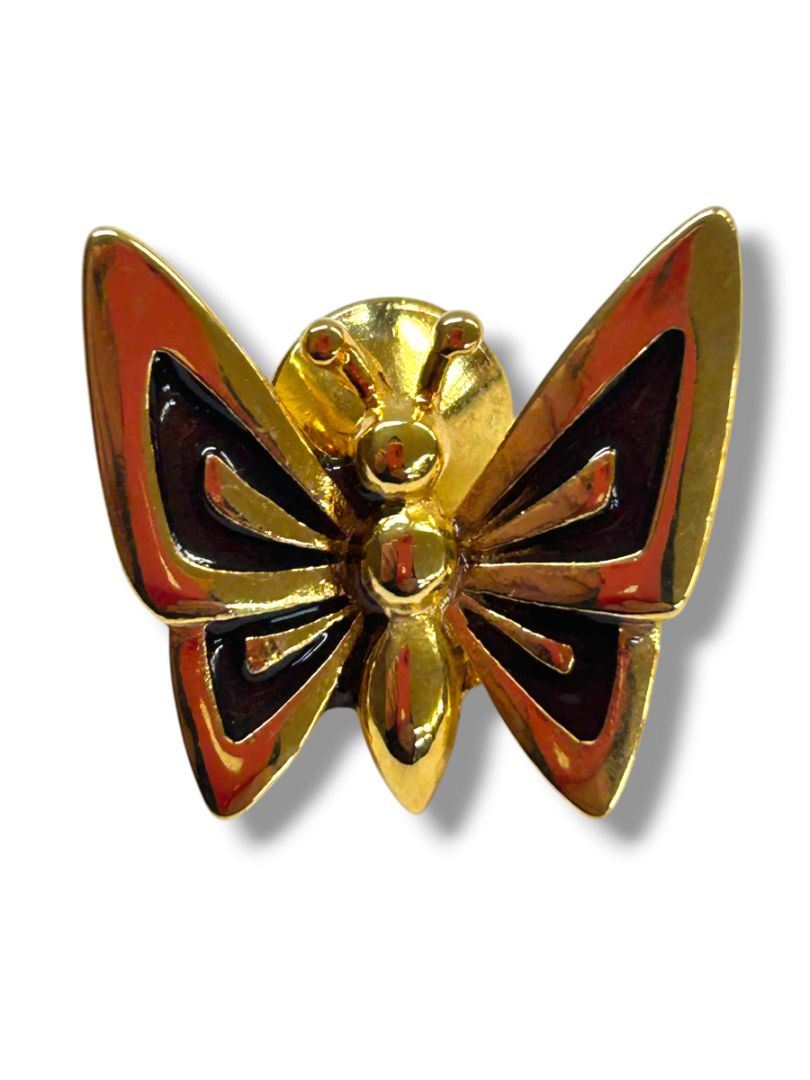 2 Lapel Pins Cosmic Cat 1.25" Butterfly Goldtone Black 1"