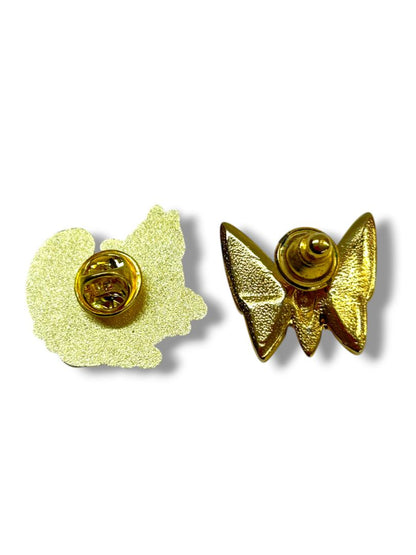 2 Lapel Pins Cosmic Cat 1.25" Butterfly Goldtone Black 1"