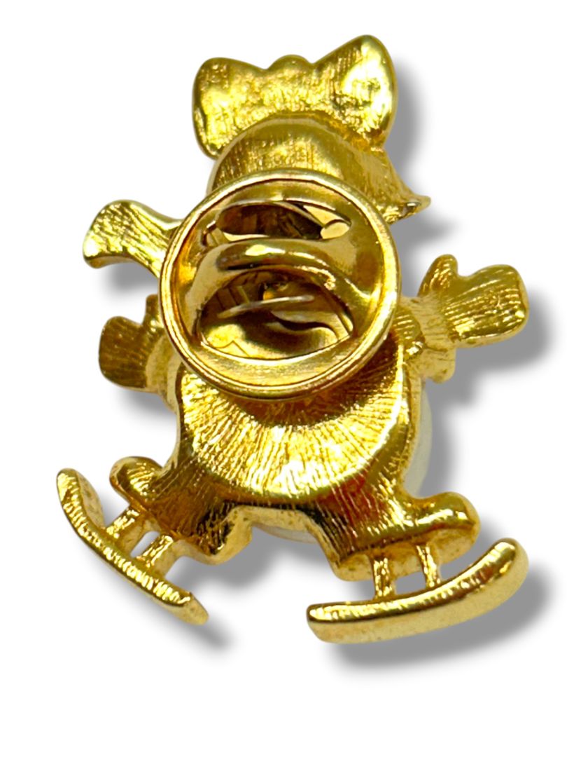 2 Goldtone Lapel Pins Snow Girl Faux Pearl 1.25" Teddy Bear 1"