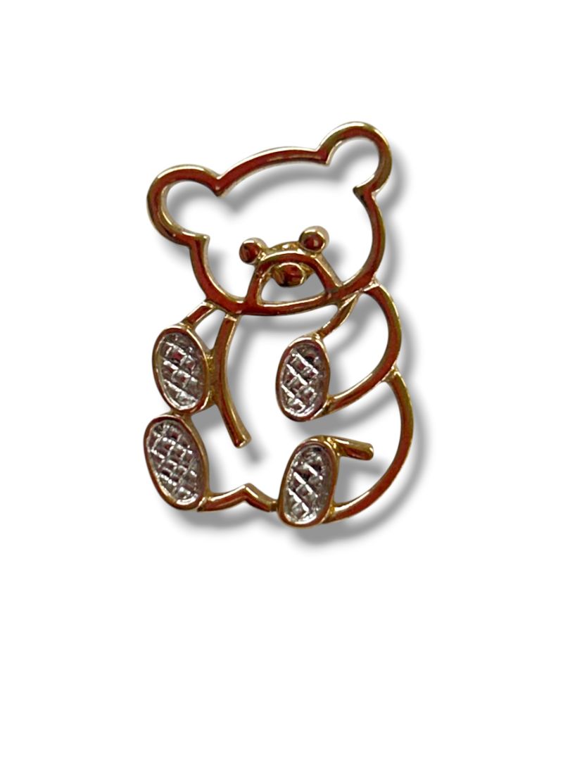 2 Goldtone Lapel Pins Snow Girl Faux Pearl 1.25" Teddy Bear 1"