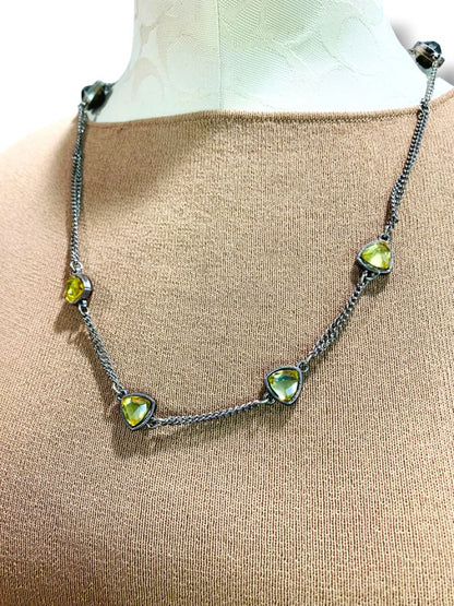Silvertone Necklace Purple Yellow Beaded Overhead No Clasp