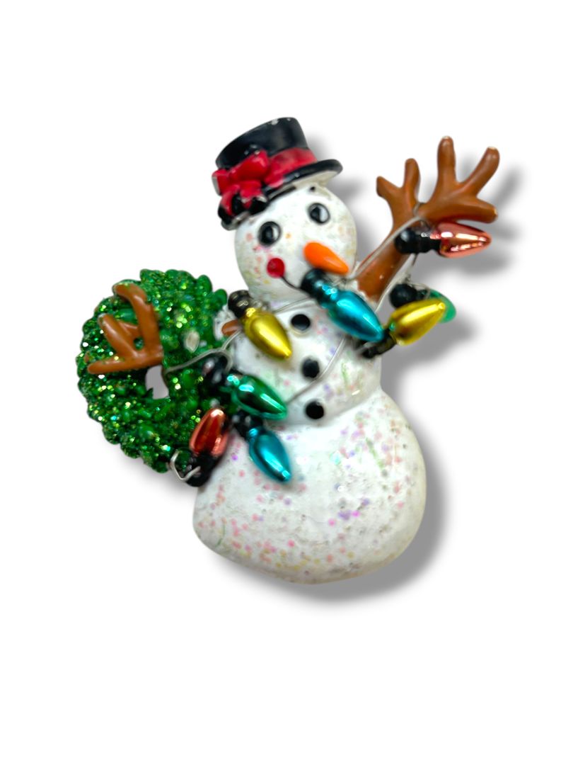 Lot of 3 Holiday Christmas Brooch Pins Snowman Reindeer Tree 1.75"