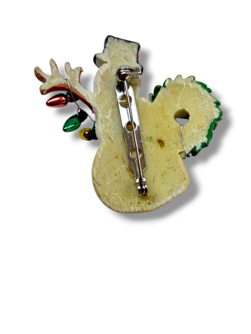 Lot of 3 Holiday Christmas Brooch Pins Snowman Reindeer Tree 1.75"
