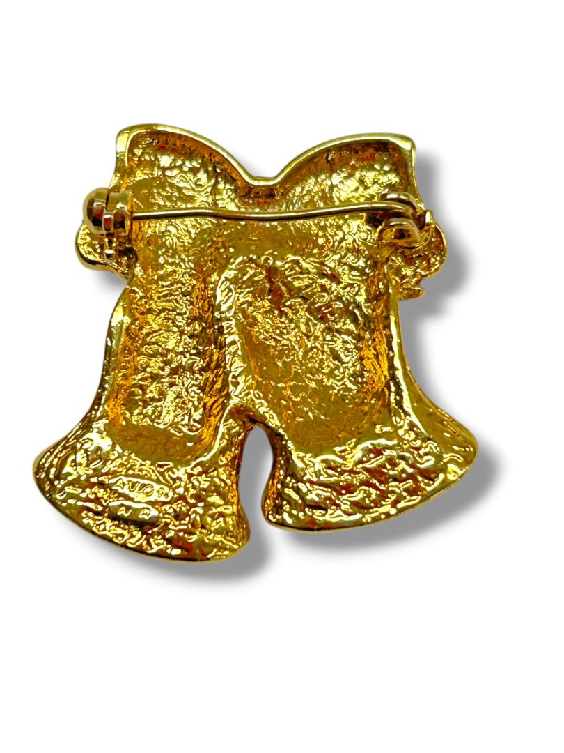 Lot of 3 Goldtone Christmas Brooch Pins Bells Wreath Lantern 1.25-2"