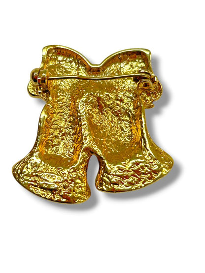 Lot of 3 Goldtone Christmas Brooch Pins Bells Wreath Lantern 1.25-2"