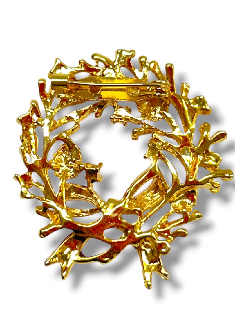 Lot of 3 Goldtone Christmas Brooch Pins Bells Wreath Lantern 1.25-2"