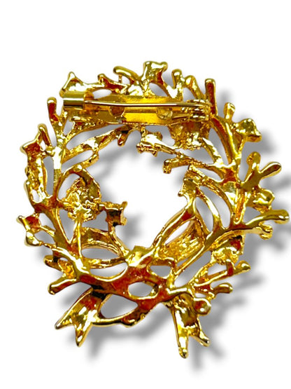 Lot of 3 Goldtone Christmas Brooch Pins Bells Wreath Lantern 1.25-2"